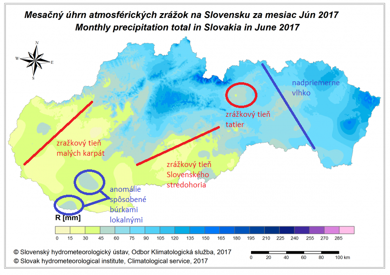 Rozloženie zrážok na území Slovenska v mesiaci jún